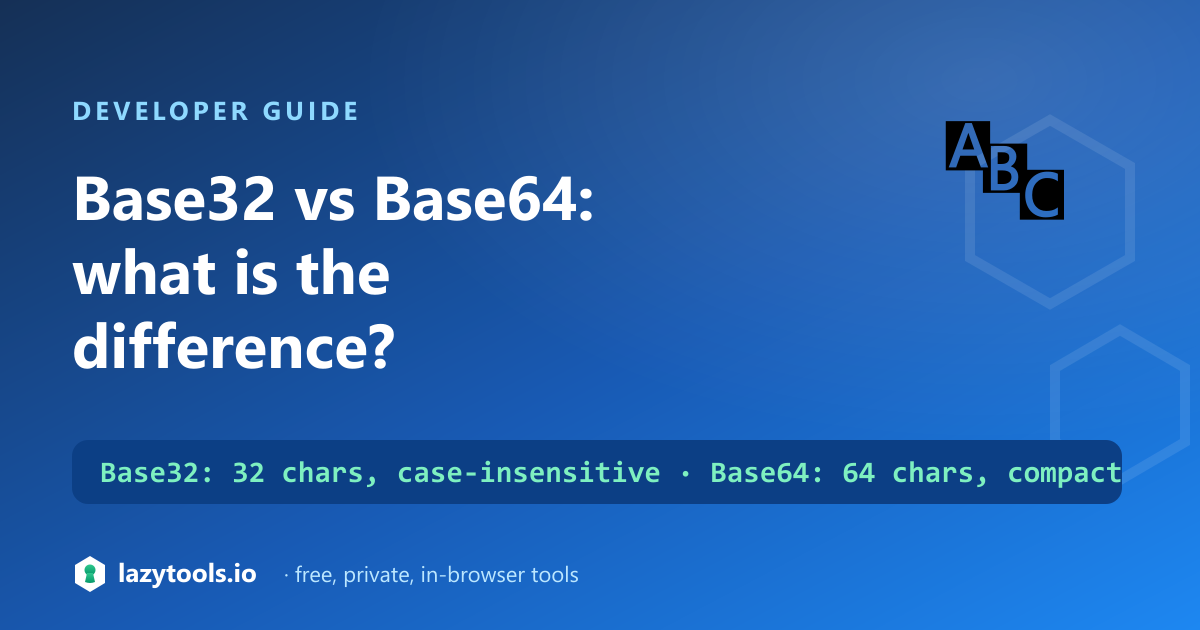 Base32 vs Base64 compared — 32 characters and case-insensitive versus 64 characters and compact