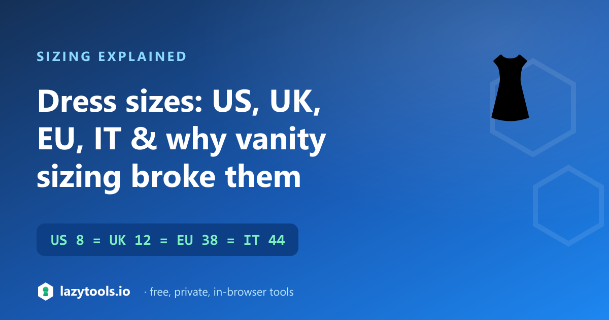 Women's clothing size conversion — US 8 equals UK 12, EU 38, IT 44