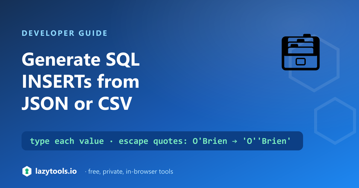 JSON and CSV data converting to SQL INSERT statements with typed, escaped values