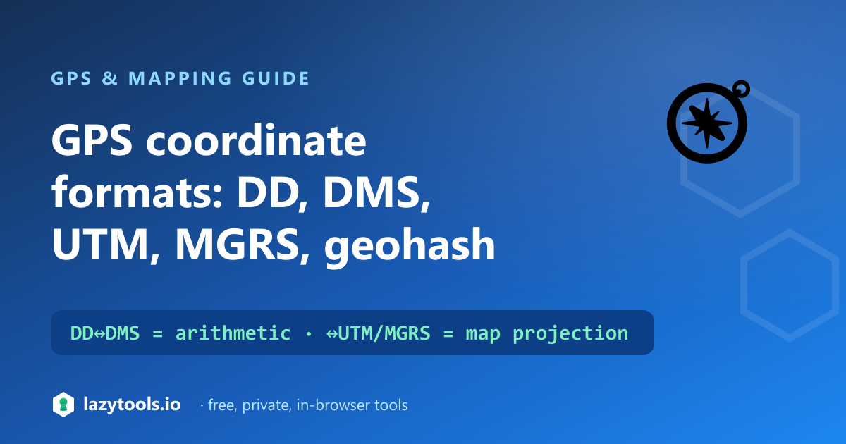 One location shown as decimal degrees, DMS, UTM, MGRS and geohash