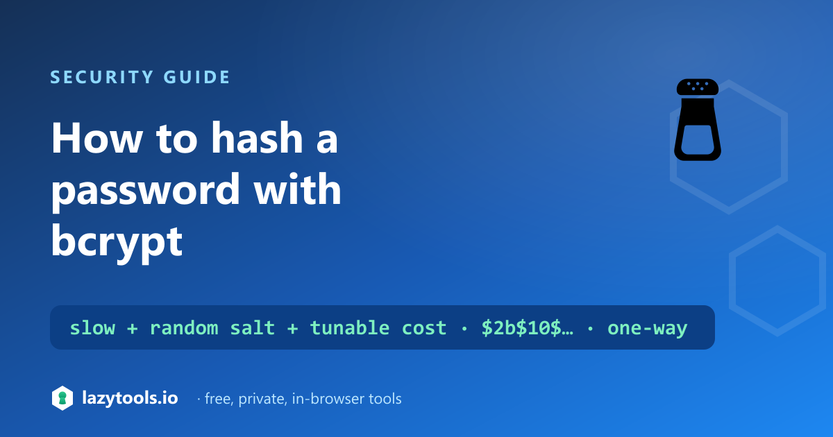 How to hash a password with bcrypt — the parts of a $2b$10$ hash: version, cost factor, salt, and hash