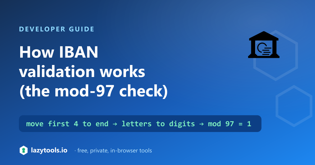 How IBAN validation works — the mod-97 check that turns an IBAN into a big number and confirms the remainder is 1