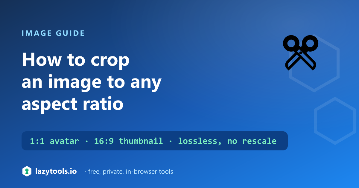 An image with a crop box overlay on the left and the cropped result on the right, with a row of aspect-ratio chips: 1:1, 16:9, 4:5, 9:16