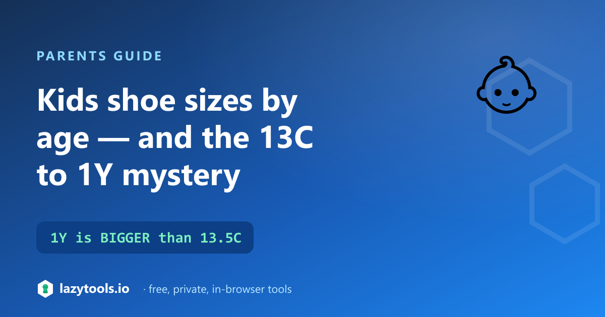 Kids' shoe size guide — the C scale runs to 13.5C then youth sizes restart at 1Y
