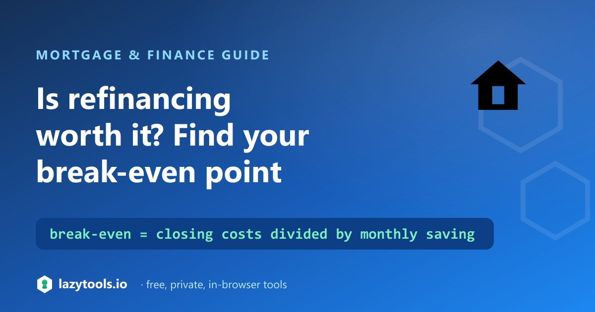 A line chart where accumulated monthly savings rise and cross a flat closing-costs line at month 18, marking the refinance break-even point.