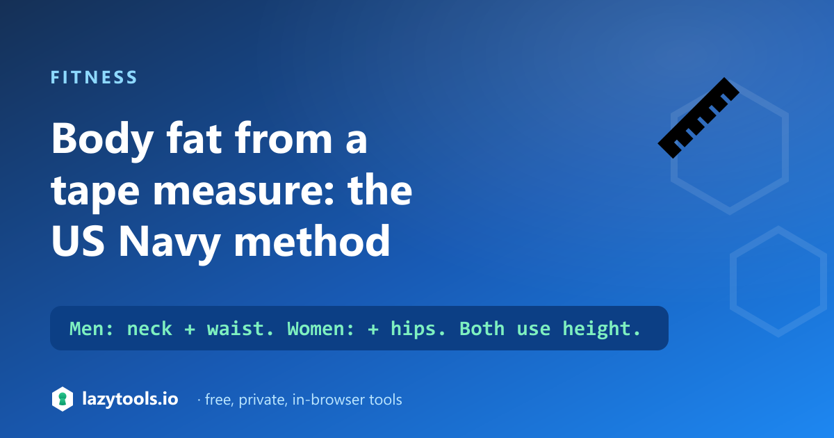 The US Navy method estimates body fat from neck, waist and height (plus hips for women).