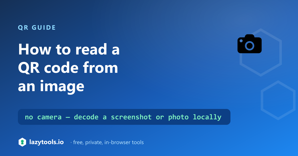 An image file containing a QR code is decoded in the browser to reveal the text or URL it holds, with a prompt to check the link before opening