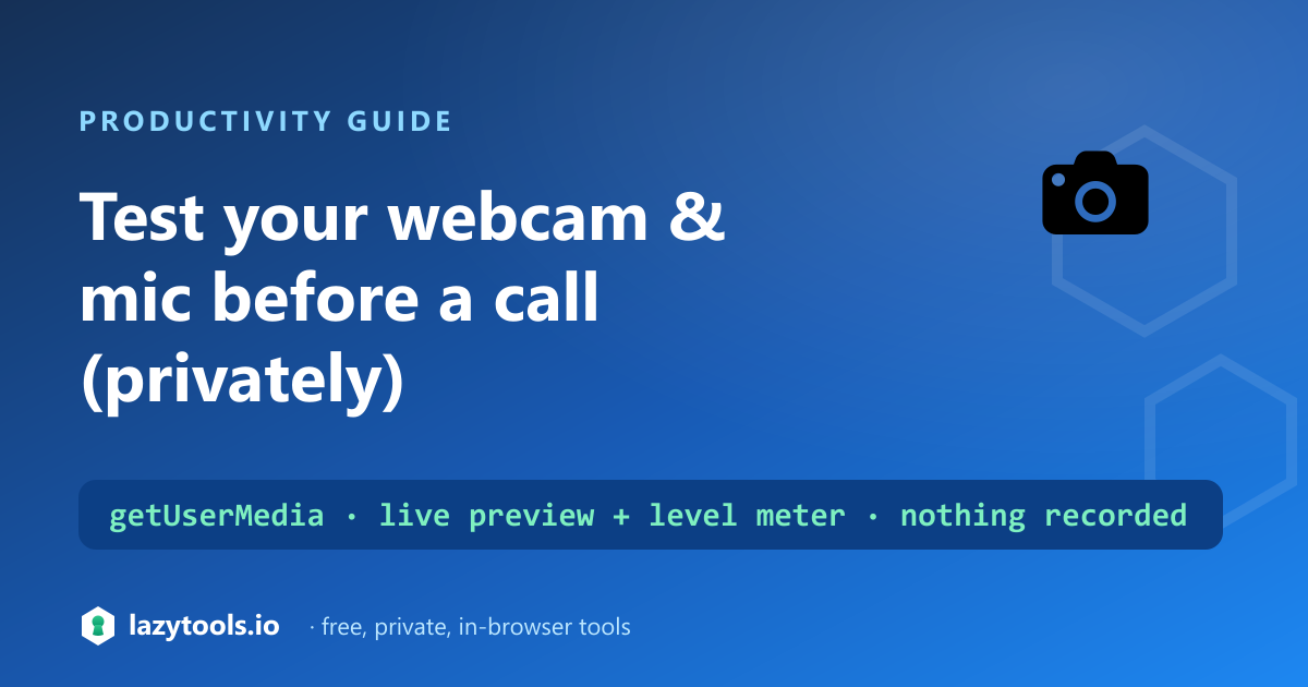 A browser showing a live webcam preview and a microphone level meter, with nothing being recorded