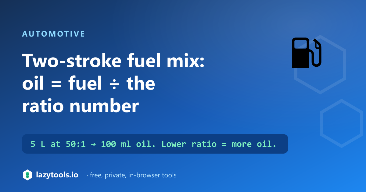 Two-stroke oil equals the fuel volume divided by the ratio number.