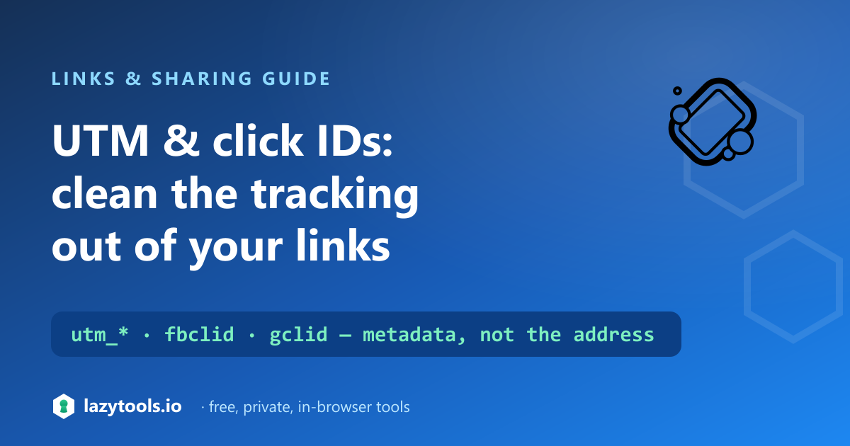 A long URL full of utm_source, fbclid and gclid parameters being cleaned down to a short link with the tracking removed