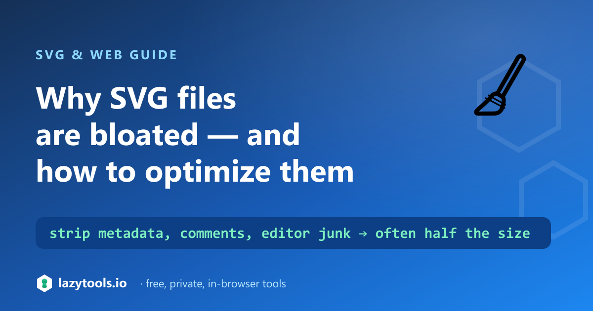 The junk inside an exported SVG — editor metadata, comments, whitespace — stripped to leave the actual drawing