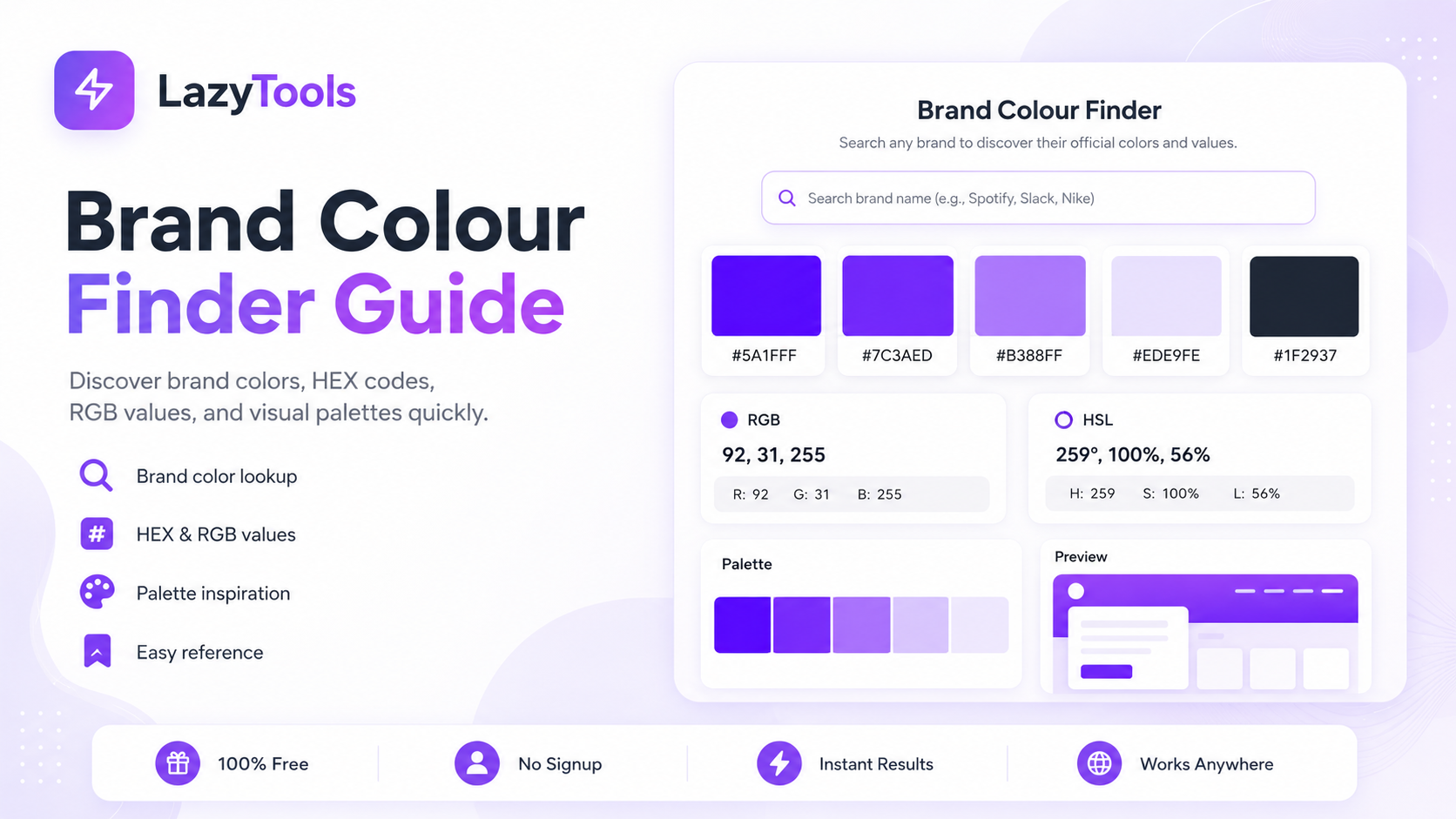 Brand Colour Finder showing official HEX codes for 700+ global brands